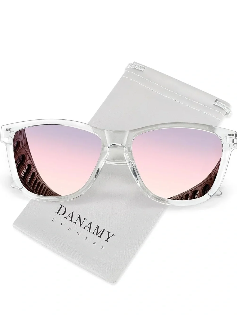 Clear Frame Sunglasses with Pink Gradient Lenses